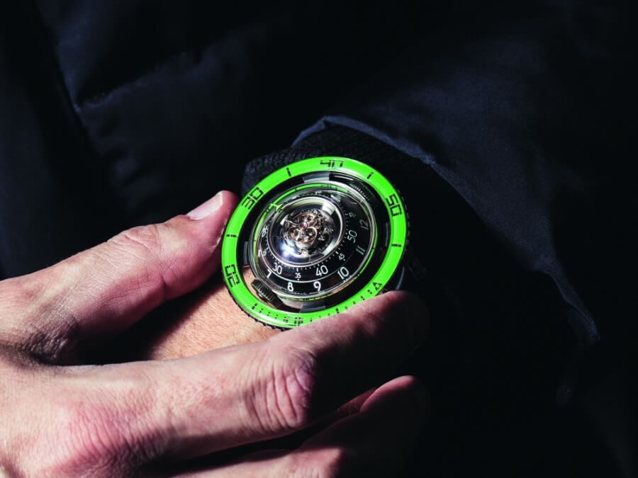 Hands On: MB&F Horological Machine No.7 Aquapod Titanium Green