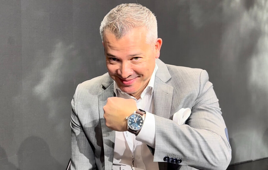 Walter Volpers wearing IWC Big Pilot’s Watch Monopusher Edition “Le Petit Prince”